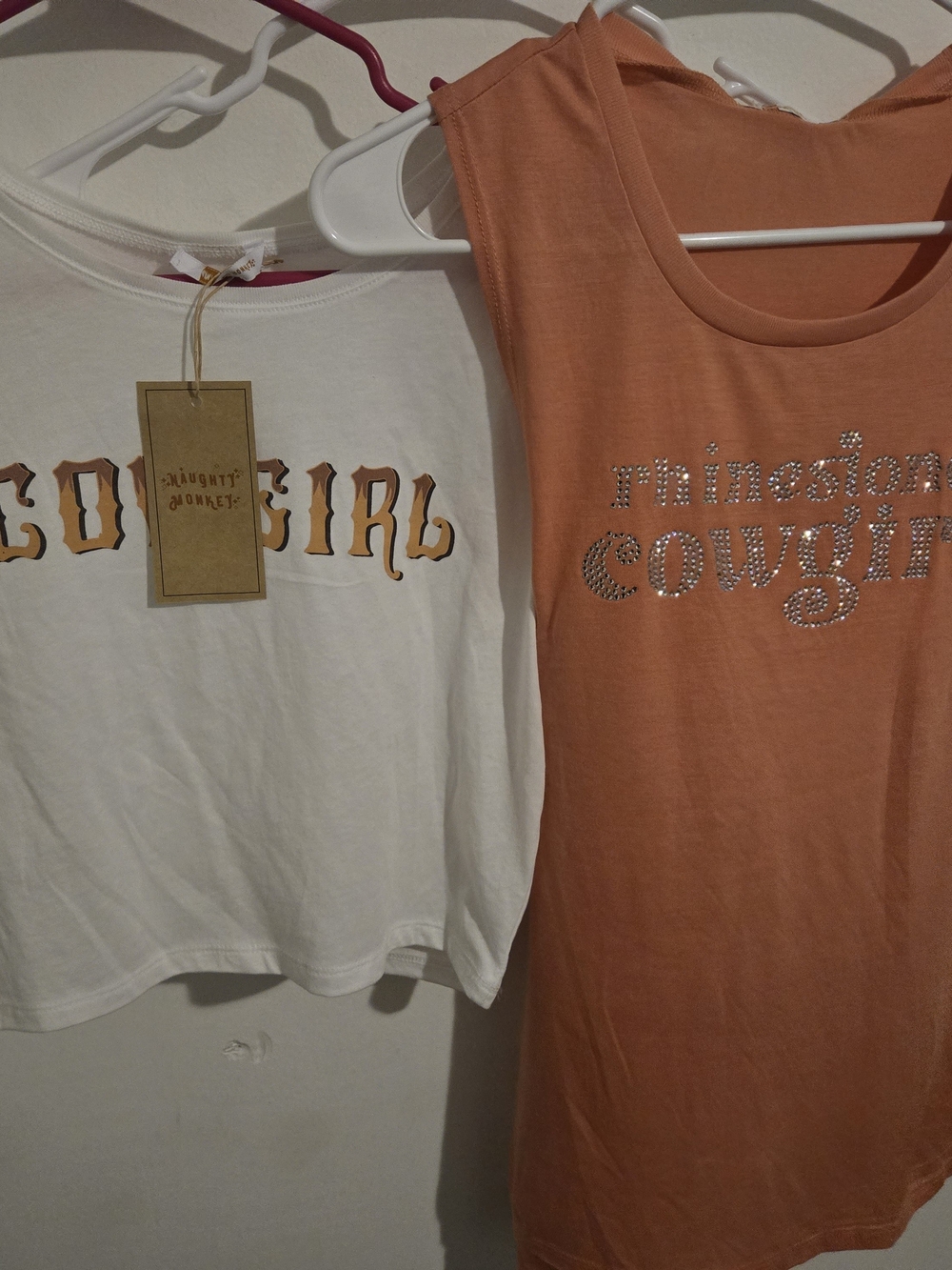 naughty monkey Rhinestone Cowgirl Orange Tank with White Graphic Tee